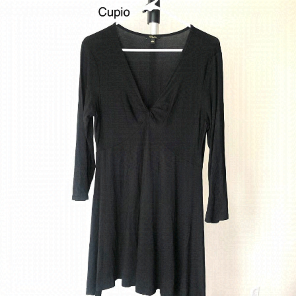 Cupio Womens Black Twist Front V-Neck Sharkbite Hem‎ Tunic Top Large Long Sleeve